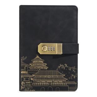 国潮ins密码本带锁日记本密码锁简约文艺复古少女心日记本大中小学生精致笔记本版创意笔记本手账本加厚古风