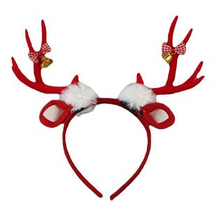 红色鹿角铃铛圣诞节头饰发箍夸张发饰装扮头箍女发卡蝴蝶结发夹