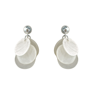 「月白贝影」银色豆豆多层贝壳耳饰小流苏耳环2026超火贵气耳夹女