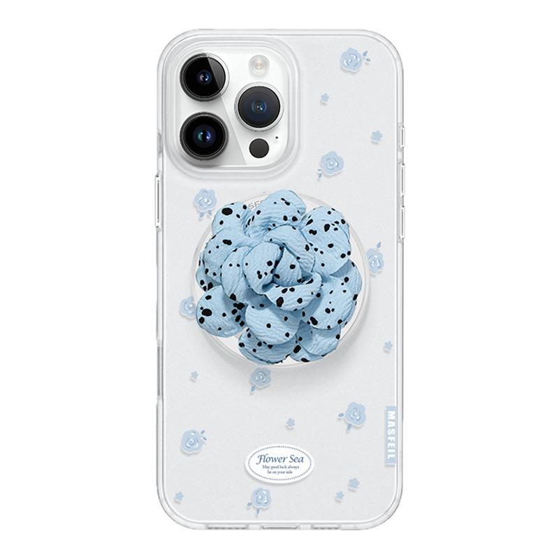 MASFEIL × 蓝色花语适用苹果17Promax手机壳新款Ro9磁吸带支架iPhone16Pro保护套15高级感女ip14pm简约超薄