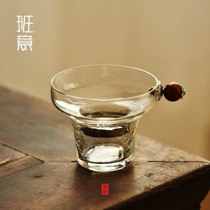 班意 玻璃茶漏不锈钢茶滤网 锤纹玻璃过滤日式中式功夫茶具零配件