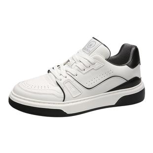 CROWN/皇冠男鞋真皮小白鞋透气春夏新款厚底增高男士休闲运动板鞋