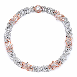 NICEPOWER 15mm异性星星古巴链嘻哈大钻石欧美古巴链hippop项链