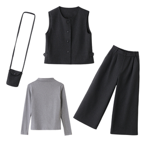 马甲阔腿裤三件套春装女款2026年新款超火减龄套装穿搭一整套爆款