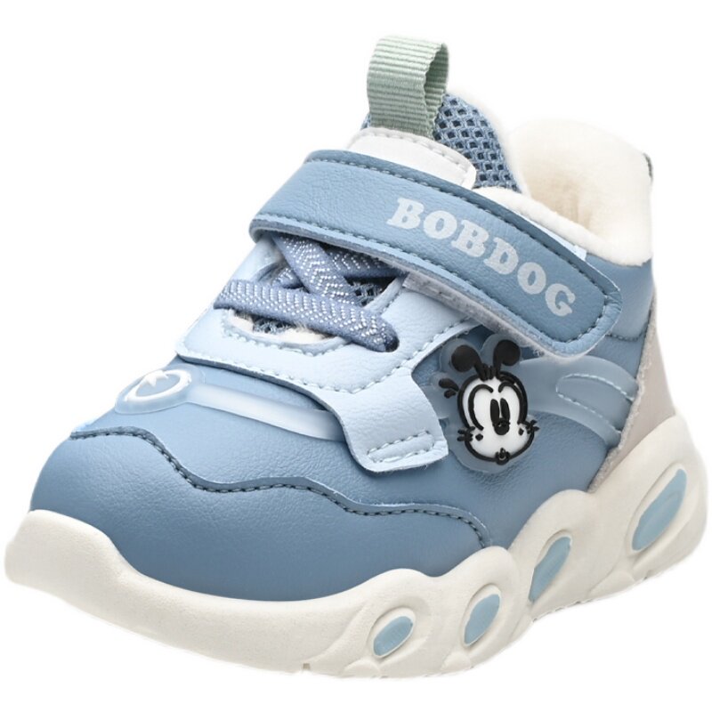巴布豆秋冬男童加绒学步鞋子1-6岁5儿童小单鞋女童软底宝宝运动鞋