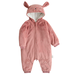 苏小棉秋冬夹棉婴儿哈衣宝宝睡袋66-100码可爱卡通冬季保暖连体衣