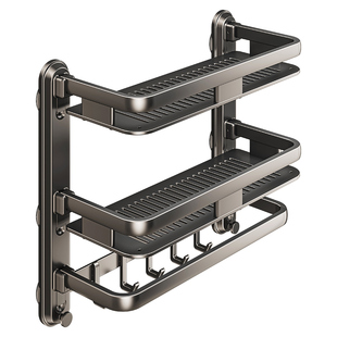 浴室吸盘毛巾架卫生间免打孔置物架挂杆一体厕所收纳架太空铝折叠