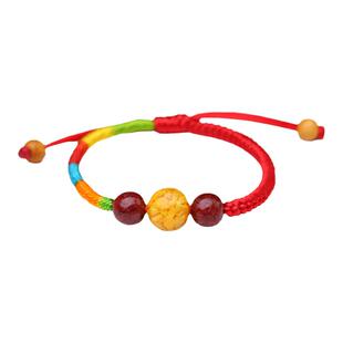 端午五彩绳手工编织儿童金刚结朱砂雄黄桃木手链五月节宝宝红手绳