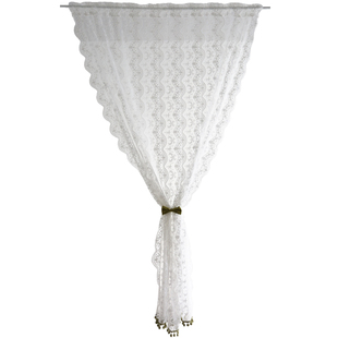 鸢尾乡旅美式水波白蕾丝半遮光纱帘单片定制半帘门帘穿杆帘窗帘