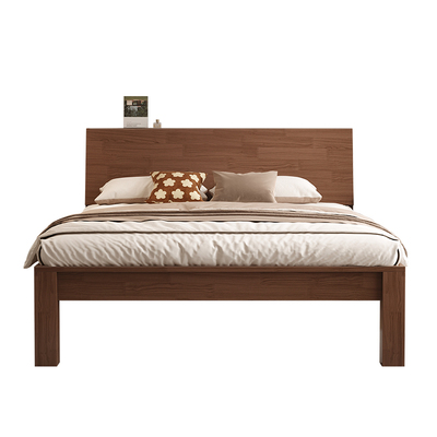 实木床现代简约胡桃色1.5m主卧家用橡胶木床架1.8m全实木床双人床