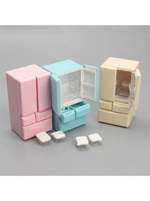 迷你冰箱微缩食玩厨房双开门冰箱娃娃屋小模型厨房场景过家家玩具