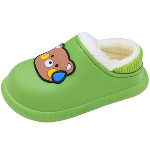 儿童防水棉拖鞋包跟冬男女宝宝居家休闲外穿保暖防滑加绒卡通棉鞋