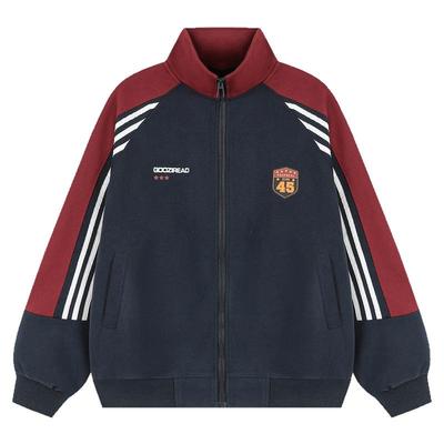 撞色插肩袖男春季织带立领外套