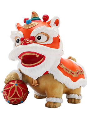 黄铜醒狮舞狮摆件一对新中式家居客厅办公室开业装饰品国潮礼品