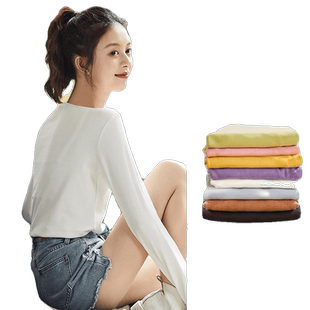 唐狮内搭打底衫女春秋新款白色圆领长袖T恤半高领黑色加绒