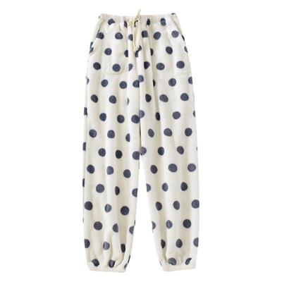 法兰绒圆点加厚直筒、收口睡裤女