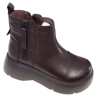 真皮马丁靴女2025秋冬新款头层牛皮加绒加厚女棉鞋松糕厚底短靴子