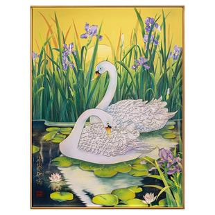 朱炳仁铜壁画 现代简约风卧室客厅沙发天鹅铜雕画装饰画琴瑟和鸣