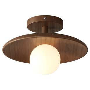 新中式过道灯阳台灯玄关吸顶灯护眼北欧实木中古胡桃木色led灯