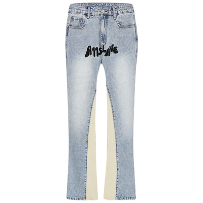 水洗拼接刺绣高街vibe风微喇牛仔