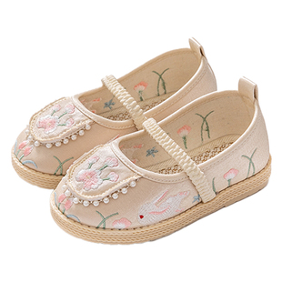 汉服鞋女童春秋古装古风配马面裙儿童绣花鞋民族表演老北京布鞋夏