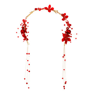 女童礼服红色超仙韩式发饰儿童公主流苏发带女孩主持演出蝴蝶头饰