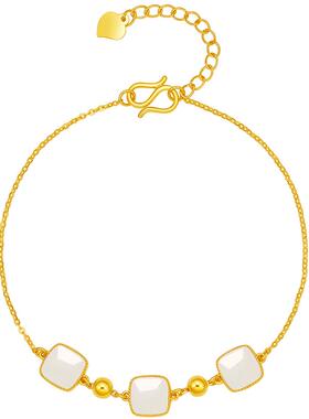 周六福黄金和田玉手链金玉其祥手串金镶玉手饰送女友圣诞礼物