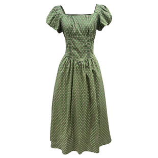 法式复古森系碎花连衣裙设计感气质方领泡泡袖中长裙子显瘦女夏季