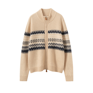 秋冬新款山羊绒衫女双拉链半高领针织打底衫外套秋冬加厚毛衣开衫