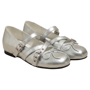 银色玛丽珍女鞋女2026新款春季法式蝴蝶结内增高平底气质芭蕾单鞋