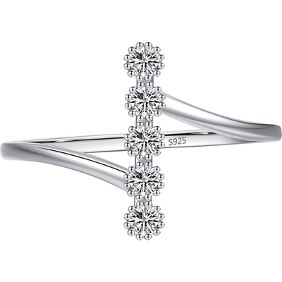 摩典纯银不规则镶嵌锆石戒指女