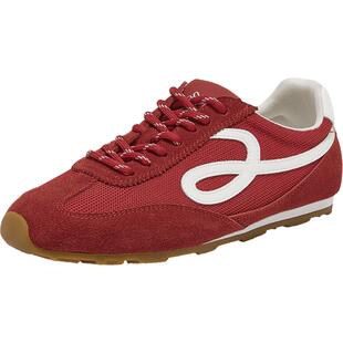 百思图2026春新款真皮红色透气薄底德训鞋女运动休闲鞋D3792AM6