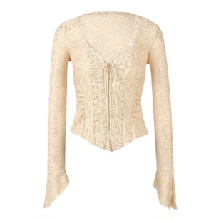 ITSNIKAR法式复古肌理感蕾丝长袖针织套装早秋包臀长裙上衣两件套