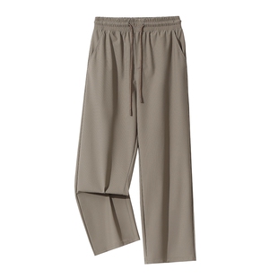 班尼路冰丝直筒裤男夏季薄款格纹裤子防晒速干运动裤松紧腰男裤A