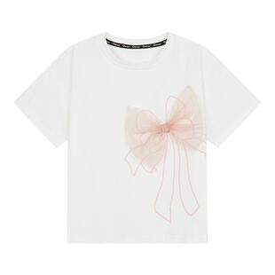 笛莎官旗童装女童短袖t恤2025夏季新款中大童女孩儿童蝴蝶结上衣