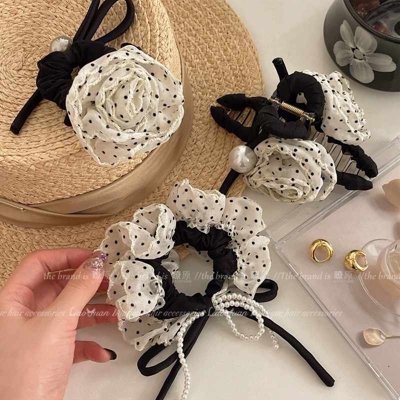 温柔雪纺波点发女扎系圈高弹力韩橡皮筋2025新款头绳高端头发皮套