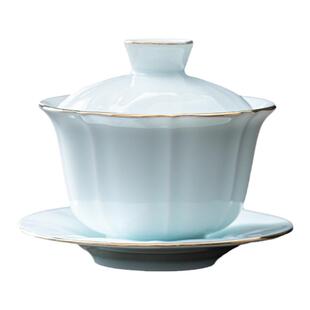 德化羊脂玉瓷单个白瓷盖碗影青描金陶瓷泡茶碗功夫茶具三才敬茶碗