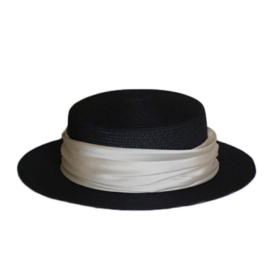 出游法式复古夏季平檐黑色小礼帽