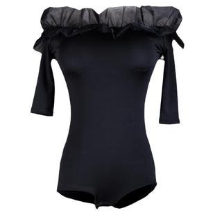 拉丁舞服装一字领长袖成人上衣摩登舞女舞蹈练功花服恰恰跳舞黑色