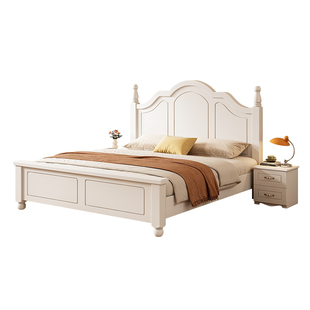 实木床现代简约主卧1米8双人床高端大气奶油风出租房用储物收纳床