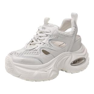 内增高8CM镂空网面透气老爹凉鞋女2026新款夏季薄款厚底运动休闲