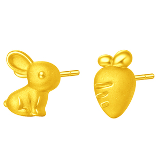 周大福SOINLOVE萌宠兔子胡萝卜黄金耳钉足金耳环女生日礼物