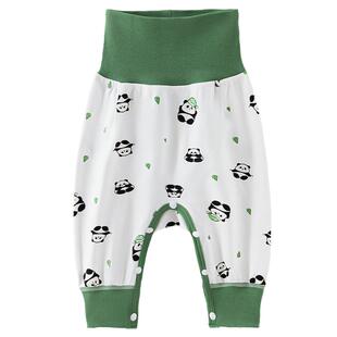 婴儿裤子纯棉高腰护肚裤早春a类开扣免脱按扣式男女宝宝秋裤打底