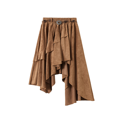it设计感鹿皮绒半身裙女秋不规则