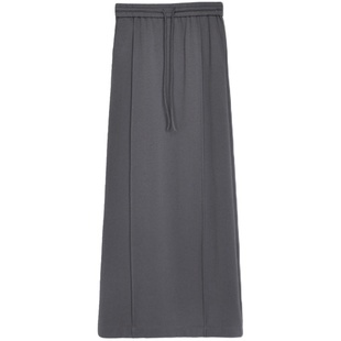 因由 通勤风灰色百搭A字型半身裙博主风抽绳松紧腰百搭刚需针织裙