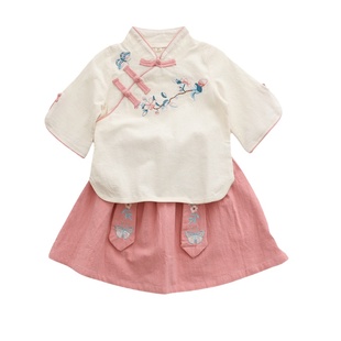 汉服女童夏儿童唐装半身裙套装民国风仙中小童古装宝宝表演中国风