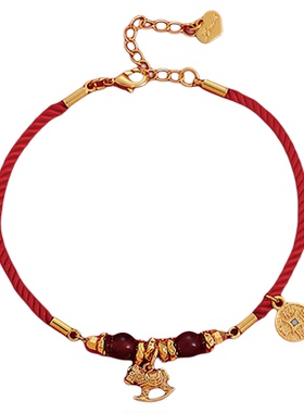 古婷沙金小马钱币红绳手链高级感