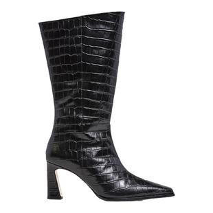 Flattered Ava女士牛皮手工鳄鱼纹及膝长筒靴高跟尖头骑士靴秋冬