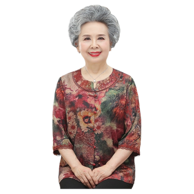 奶奶夏装衬衫老年人女老太太套装