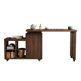 新中式实木茶桌椅组合阳台多功能泡茶桌家用可移动乌金木功夫茶桌